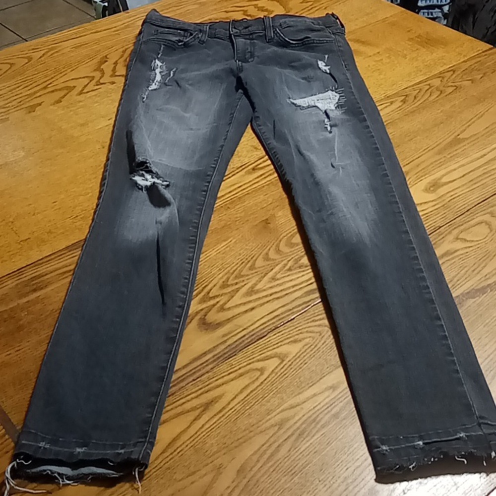 FLYING MONKEY Jeans Womens 29 Black Faded RIP Hole DENIM PREOWNED Distressed